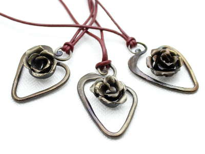 Pure Iron rose heart pendants